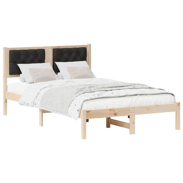 vidaXL Cadre de lit avec t&ecirc;te de lit Noir 135 x 190 cm Pin massif