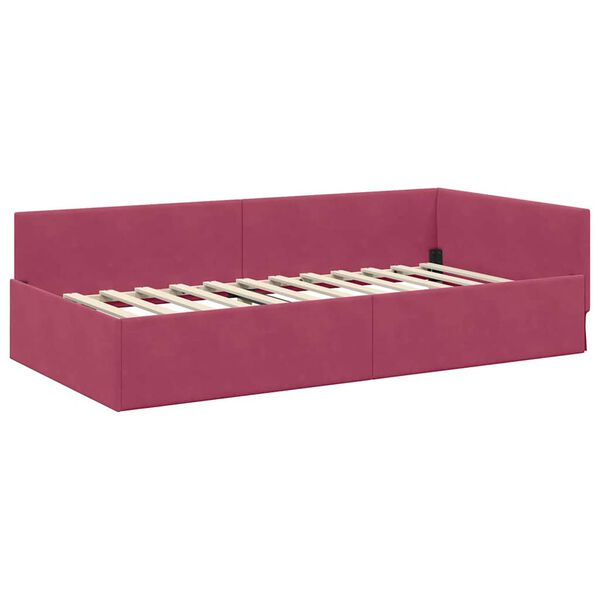 vidaXL Cadre de lit d'angle avec t&ecirc;te de lit Bordeaux 80 cm x 200 cm
