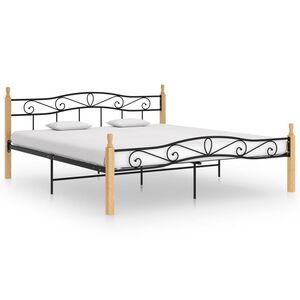 vidaXL Cadre de lit sans matelas noir m&eacute;tal bois ch&ecirc;ne 200x200 cm