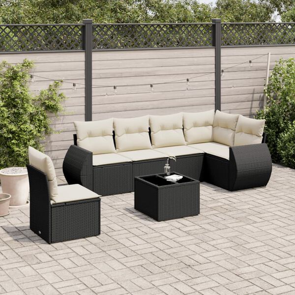 vidaXL Salon de jardin 7 pcs avec coussins noir résine tressée