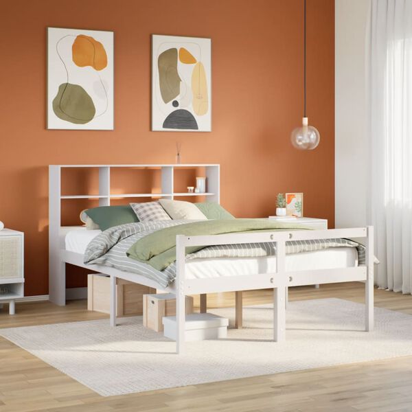 vidaXL Lit biblioth&egrave;que sans matelas blanc 160x200 cm bois pin massif