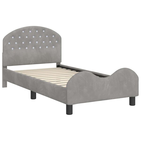 vidaXL Cadre de lit pour enfants avec t&ecirc;te de lit Gris clair Velours