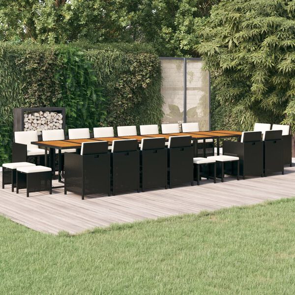 vidaXL Ensemble &agrave; manger de jardin 21pcs coussins noir r&eacute;sine tress&eacute;e