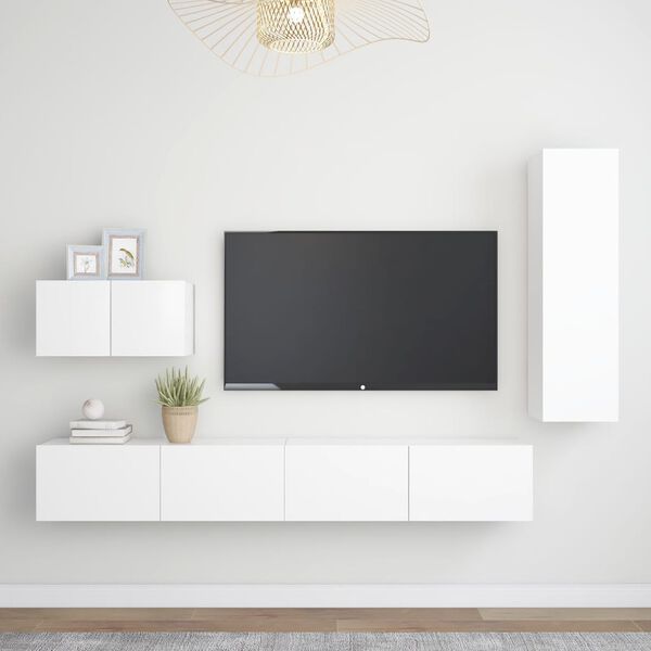 vidaXL Ensemble de meubles TV 4 pcs Blanc Bois d'ing&eacute;nierie