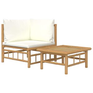 vidaXL Salon de jardin 2 pcs avec coussins blanc cr&egrave;me bambou
