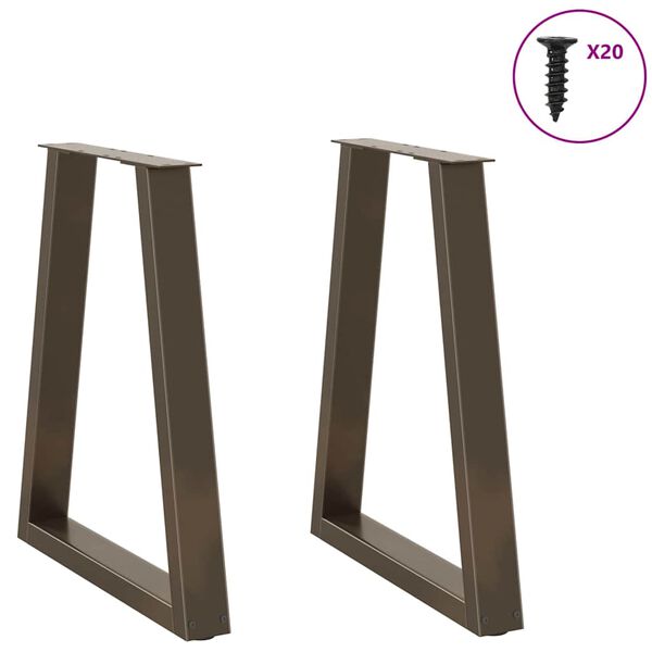 vidaXL Pieds de table &agrave; manger en forme de V, 2 pi&egrave;ces, acier naturel, 60 x (72-73,3) cm