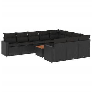 vidaXL Salon de jardin 11 pcs avec coussins noir r&eacute;sine tress&eacute;e