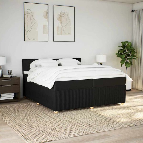 vidaXL Sommier &agrave; lattes de lit avec matelas Noir 200x200 cm Tissu