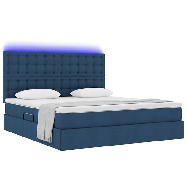 vidaXL Lit avec rangement et LED Bleu 160 x 200 cm Polyester