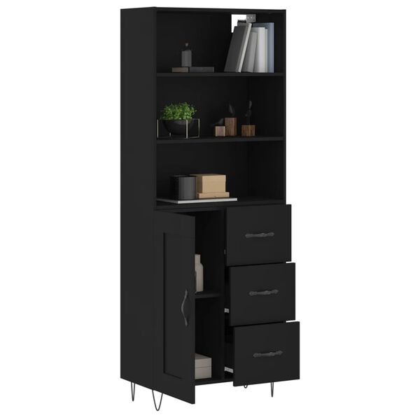 vidaXL Buffet haut Noir 69,5x34x180 cm Bois d'ing&eacute;nierie