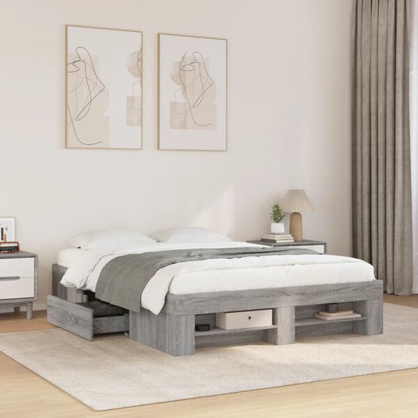 vidaXL Cadre de lit sans matelas sonoma gris 135x190 cm