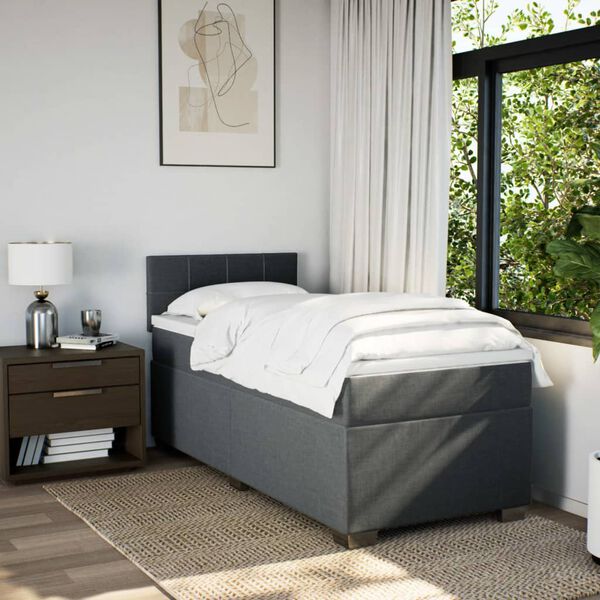 vidaXL Sommier &agrave; lattes de lit avec matelas Gris fonc&eacute; 90x200 cm Tissu