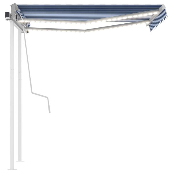 vidaXL Auvent manuel r&eacute;tractable avec LED 3x2,5 m Bleu et blanc