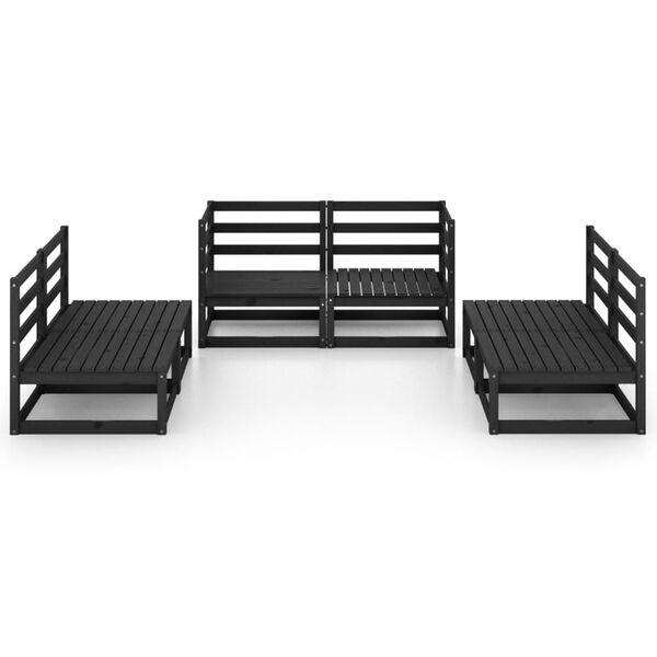 vidaXL Salon de jardin 6 pcs noir bois de pin massif