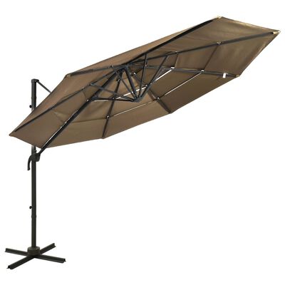 vidaXL Parasol de jardin à 4 niveaux avec mât en aluminium taupe 3x3 m