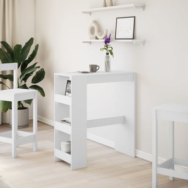 vidaXL Table de bar et étagères blanc 90x40x103,5 cm bois d'ingénierie