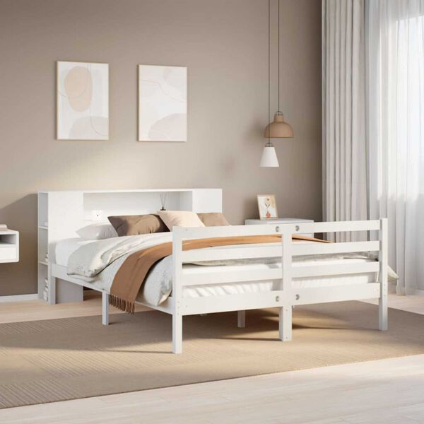 vidaXL Lit bibliothèque sans matelas blanc 135x190 cm bois pin massif