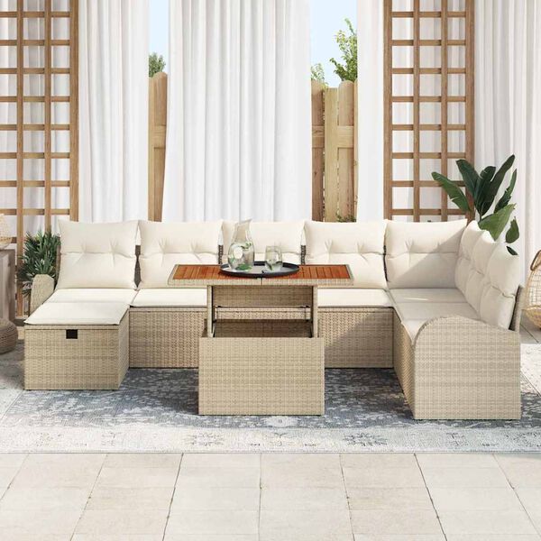 vidaXL Ensemble de canap&eacute; de jardin 9 pcs Beige polyrotin