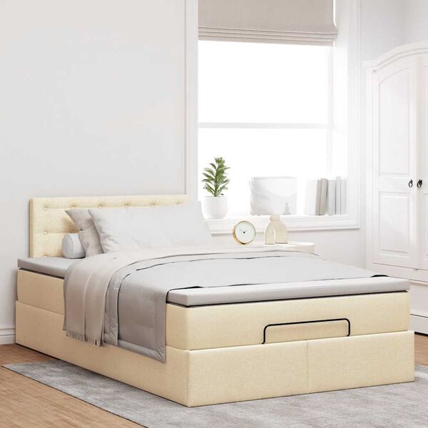 vidaXL Cadre de lit ottoman avec matelas cr&egrave;me 120x200cm tissu