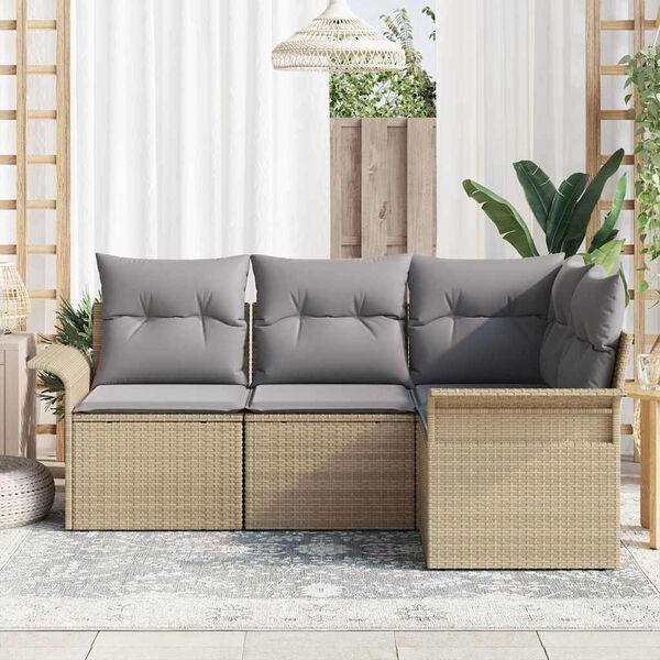 vidaXL Ensemble de canap&eacute; de jardin 4 pcs Beige polyrotin