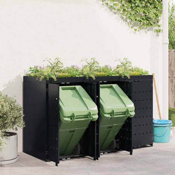 vidaXL Rangement de poubelle &agrave; roulettes pour 3 poubelles Noir