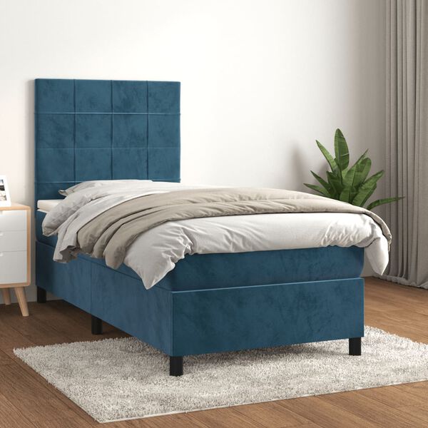 vidaXL Sommier &agrave; lattes de lit avec matelas Bleu fonc&eacute; 100x200 cm