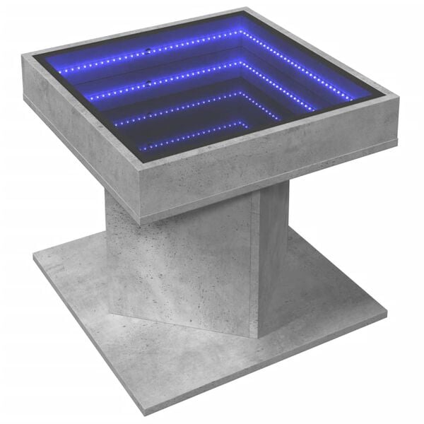 vidaXL Table basse avec LED gris b&eacute;ton 50x50x45 cm bois d'ing&eacute;nierie