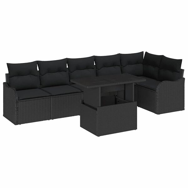 vidaXL Ensemble de canapé de jardin avec coussin 7 pcs Noir Poly rotin