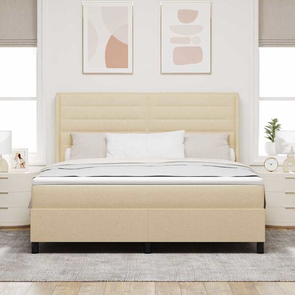 vidaXL Lit &agrave; ressort LED avec matelas Cr&egrave;me 180 x 200 cm tissu