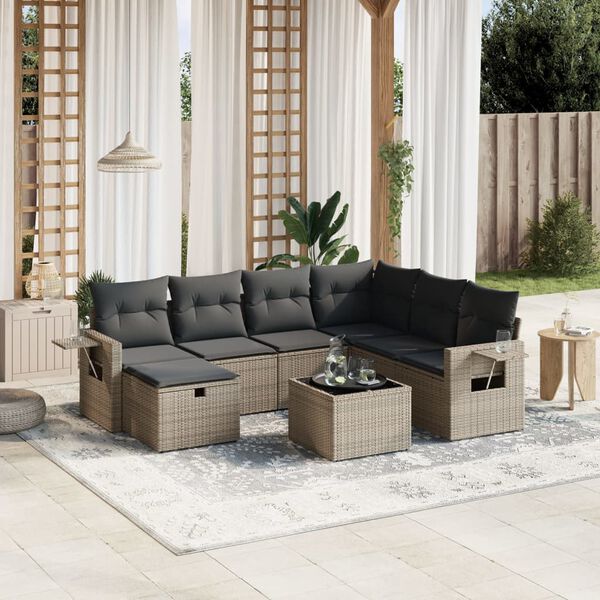 vidaXL Salon de jardin 8 pcs avec coussins gris r&eacute;sine tress&eacute;e