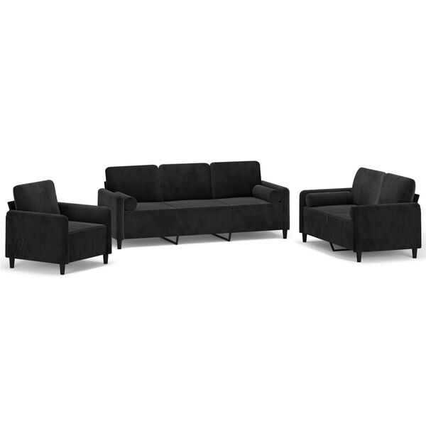 vidaXL Ensemble de canap&eacute;s 3 pcs coussins d&eacute;coratifs et coussins Noir