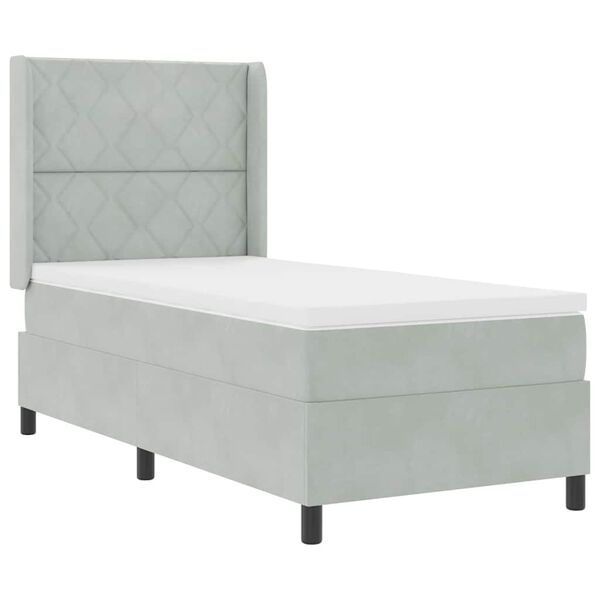 vidaXL Lit &agrave; ressorts avec matelas Gris clair 90 x 190 cm Velours