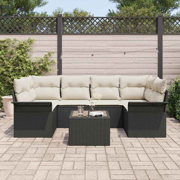 vidaXL Ensemble de canap&eacute; de jardin avec coussin 7 pcs Noir polyrotin