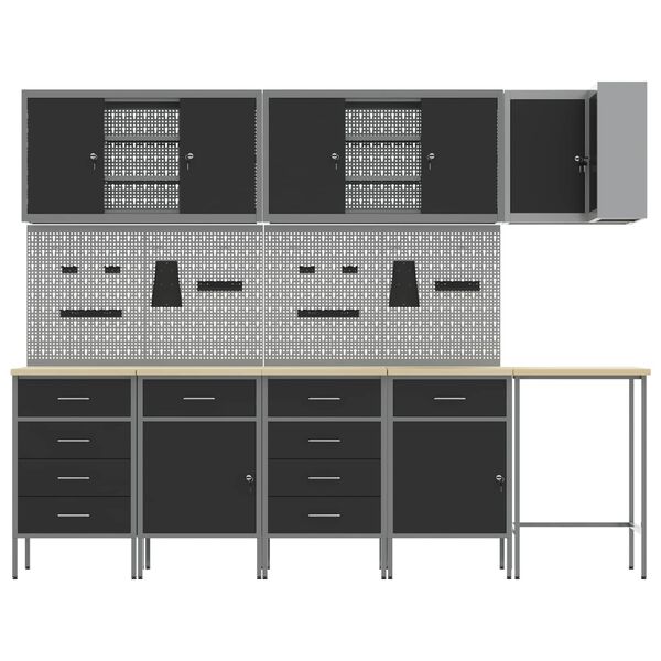 vidaXL Ensemble de placards de travail avec tiroir 12 pcs Noir et gris