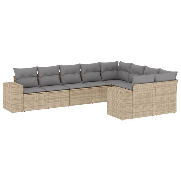 vidaXL Salon de jardin avec coussins 9 pcs beige r&eacute;sine tress&eacute;e