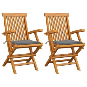 vidaXL Chaises pliantes avec coussins gris, 2 pi&egrave;ces, en teck massif