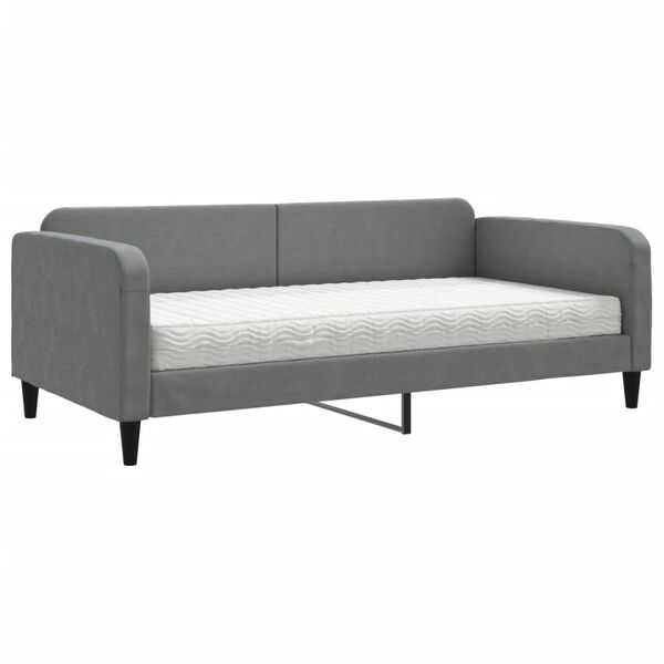 vidaXL Lit de jour avec matelas gris fonc&eacute; 100x200 cm tissu