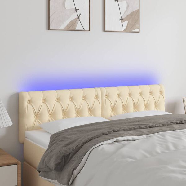 vidaXL T&ecirc;te de lit &agrave; LED Cr&egrave;me 144x7x78/88 cm Tissu