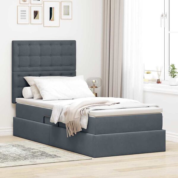 vidaXL Lit avec rangement et matelas Gris fonc&eacute; 90 x 200 cm Velours