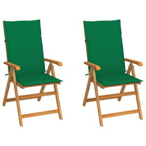 vidaXL Chaises pliantes (lot de 2) avec coussins verts, en bois de teck massif