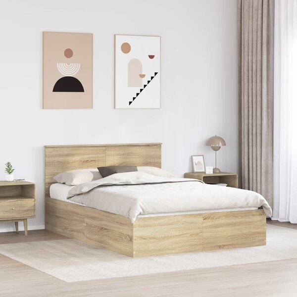 vidaXL Cadre de lit Ch&ecirc;ne Sonoma 150 x 200 cm Bois d'ing&eacute;nierie