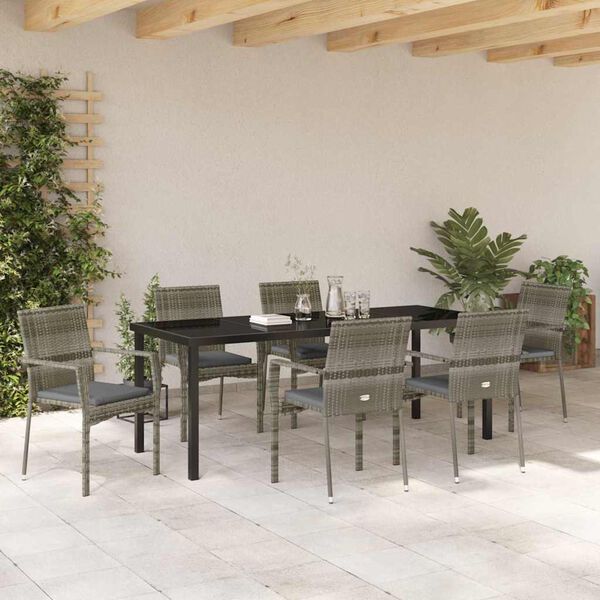 vidaXL Ensemble de salle &agrave; manger pour jardin 7 pcs Gris polyrotin