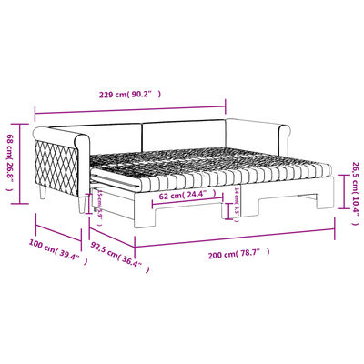 vidaXL Lit de jour avec gigogne et matelas gris clair 90x200cm velours