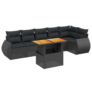 vidaXL Salon de jardin 7 pcs avec coussins noir r&eacute;sine tress&eacute;e