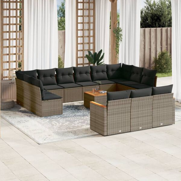 vidaXL Salon de jardin avec coussins 14 pcs gris r&eacute;sine tress&eacute;e