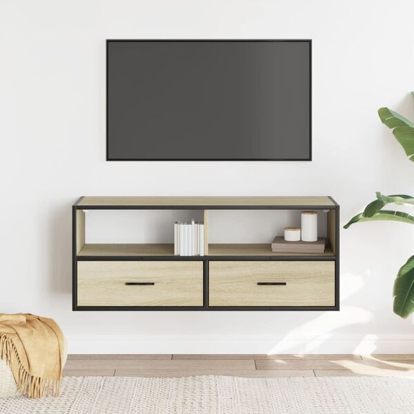 vidaXL Meuble TV ch&ecirc;ne sonoma 100x31x39,5cm bois d'ing&eacute;nierie et m&eacute;tal