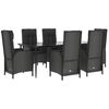 vidaXL Ensemble &agrave; manger de jardin coussins 7pcs Noir R&eacute;sine tress&eacute;e