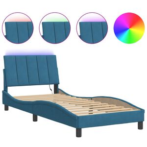 vidaXL Cadre de lit avec LED sans matelas Hanko bleu 90x190 cm velours