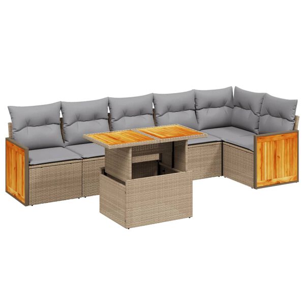 vidaXL Salon de jardin avec coussins 7 pcs beige r&eacute;sine tress&eacute;e