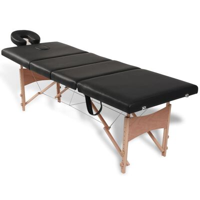 vidaXL Table de massage pliable Noir 4 zones avec cadre en bois